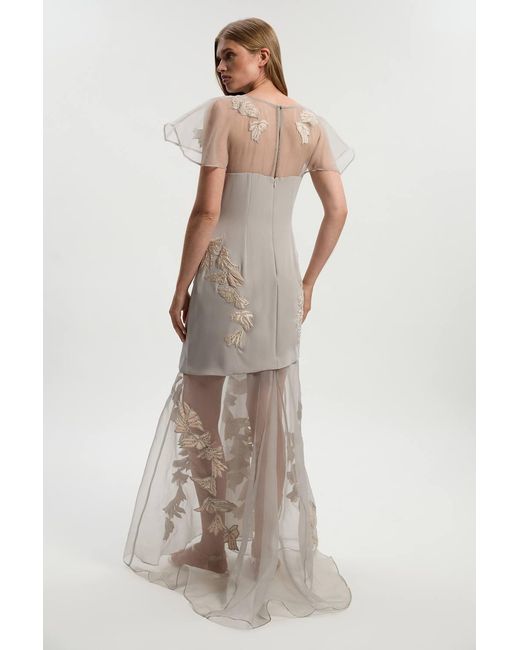 Karen Millen Natural Quilted Applique Organdie Angel Sleeve Woven Maxi Dress