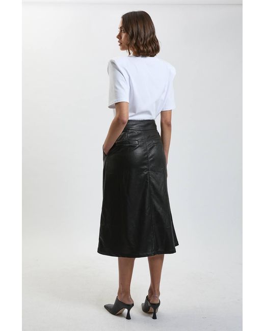 Karen Millen Black Faux Leather A Line Midi Skirt