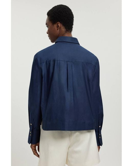 Karen Millen Blue Cotton Poplin Cutwork Shirt