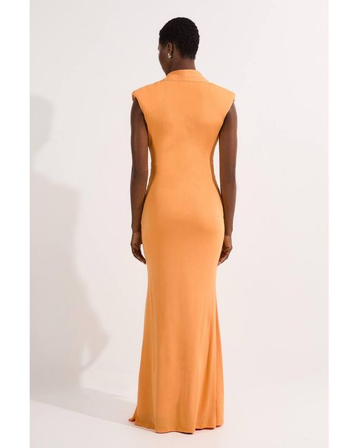 Karen Millen Orange Plunge Ruched Twist Jersey Maxi Dress