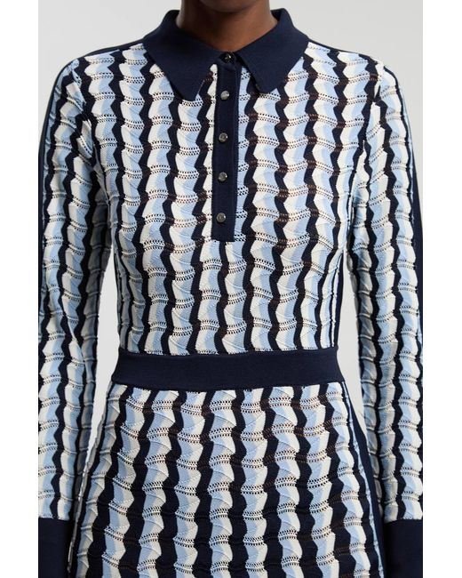 Karen Millen White Knit Pointelle Contrast Collared Midi Dress