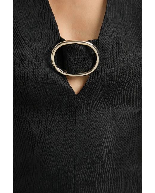 Karen Millen Black Tailored Puff Sleeve Trim V Neck Detail Mini Dress