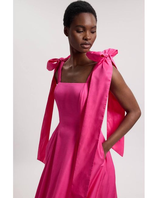 Karen Millen Pink Viscose Linen Tie Strap Woven Prom Dress
