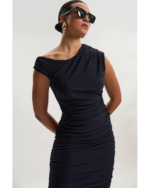 Karen Millen Black Textured Ruched Jersey Midi Dress