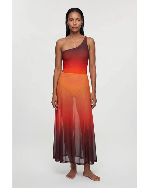 Karen Millen Red Ombre Sunset Mesh Godet Maxi Skirt