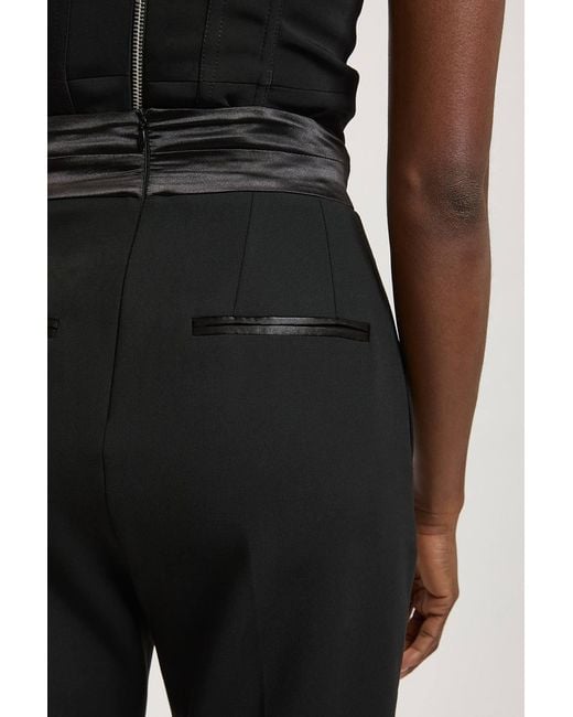 Karen Millen Black Petite Compact Stretch & Satin Mix Tux Slim Leg Trouser