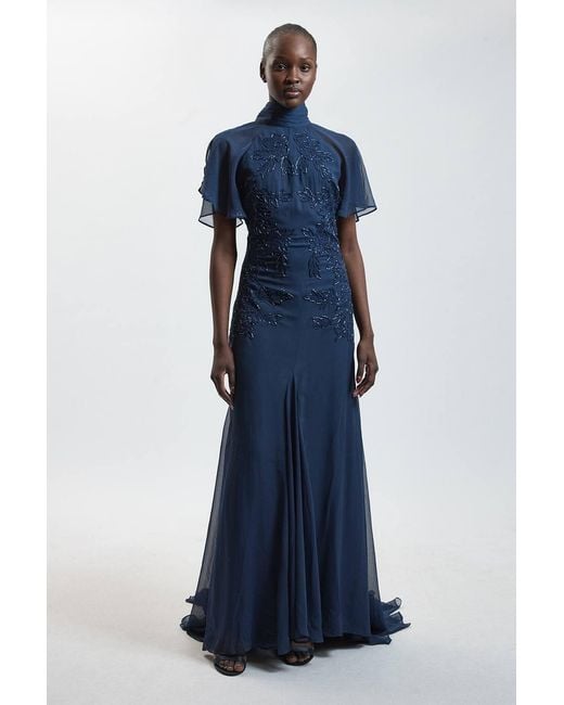 Karen Millen Blue Hand Embellished Georgette Gown