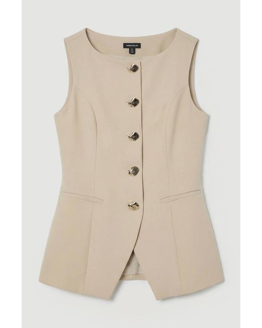 Karen Millen Natural Compact Essential Button Detail Waistcoat