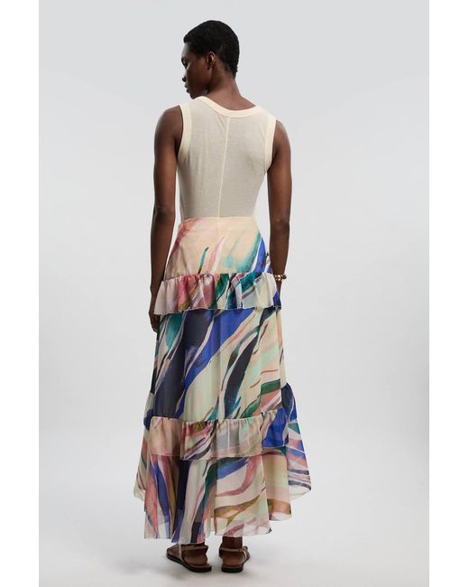 Karen Millen White Marble Print Crinkle Chiffon Woven Maxi Skirt