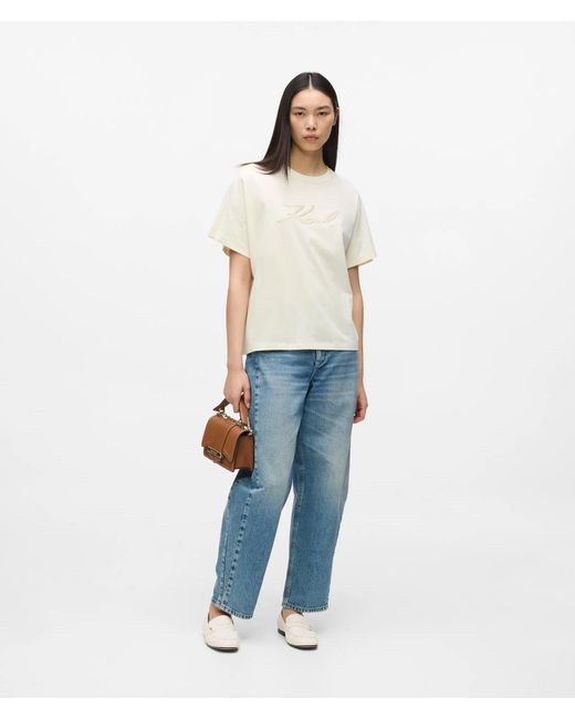 Karl Lagerfeld White Signature T-Shirt Mit Seilapplikation, Damen, Größe