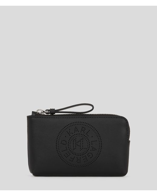 Karl Lagerfeld Black K/circle Perforated Keychain Pouch