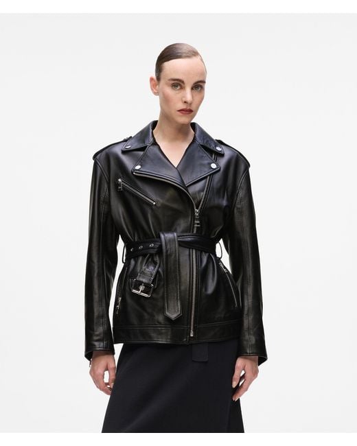 KARL LAGERFELD Women's Black Oversized Leather Jacket