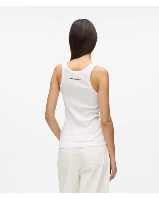 Karl Lagerfeld White Ikon Ribbed Tank Top