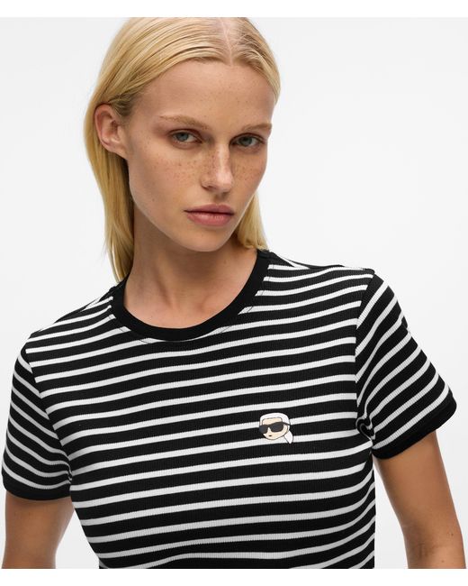 Karl Lagerfeld Black Ikon Striped Rib T-Shirt