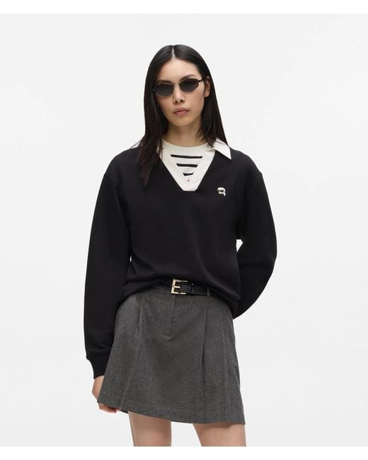 Karl Lagerfeld Black Ikon V-Neck Sweatshirt