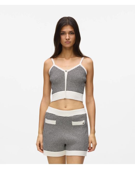 Karl Lagerfeld Gray Ikon Striped Knit Top