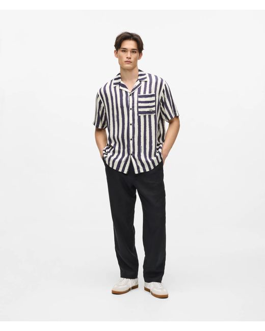 Karl Lagerfeld White Ikon Short-Sleeved Striped Bowling Shirt for men