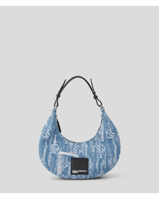 Karl Lagerfeld Blue Klj Distressed Denim Half-moon Shoulder Bag