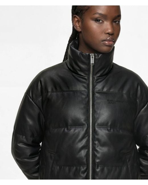 KL Jeans Black Faux-Leather Puffer Jacket