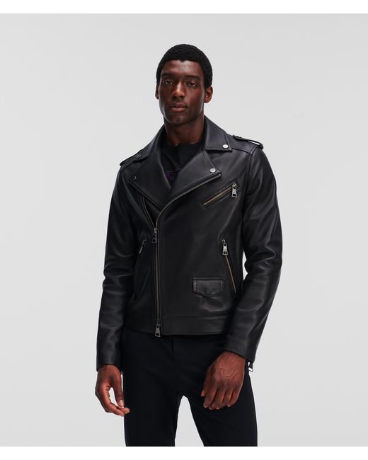 Karl Lagerfeld Black Leather Biker Jacket for men