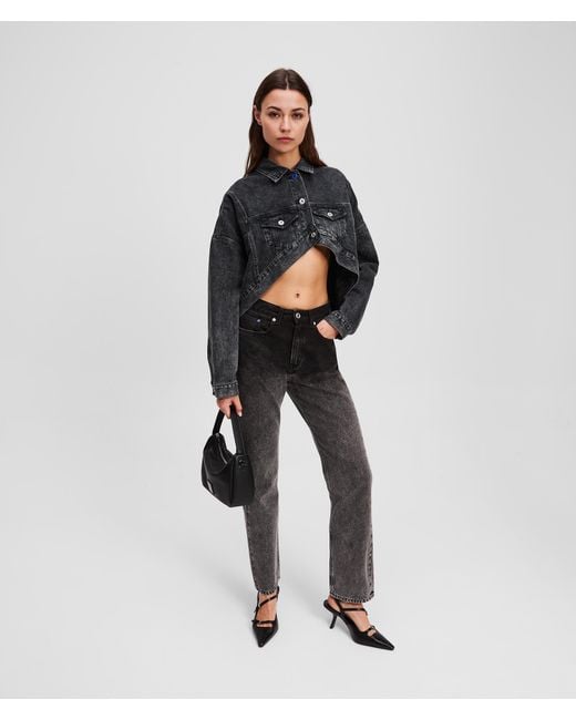 Karl Lagerfeld Black Oversized Cropped Denim Jacket