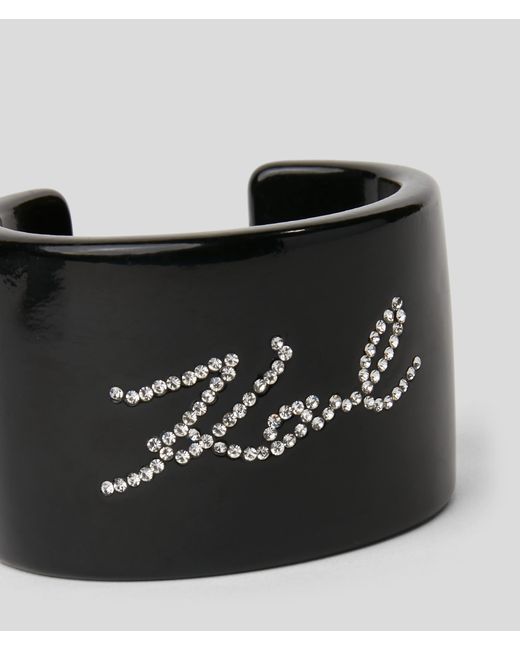 Karl Lagerfeld Black K/signature Rhinestones Cuff Bracelet