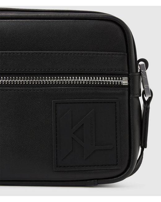 Karl Lagerfeld Black Monogram Patch Camera Bag for men