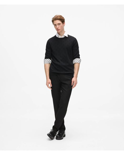 Karl Lagerfeld Black Monogram Textured Crew Neck Sweater for men