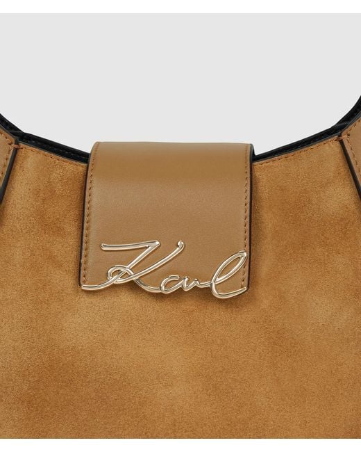 Karl Lagerfeld Brown K/Signature Suede Hobo Bag