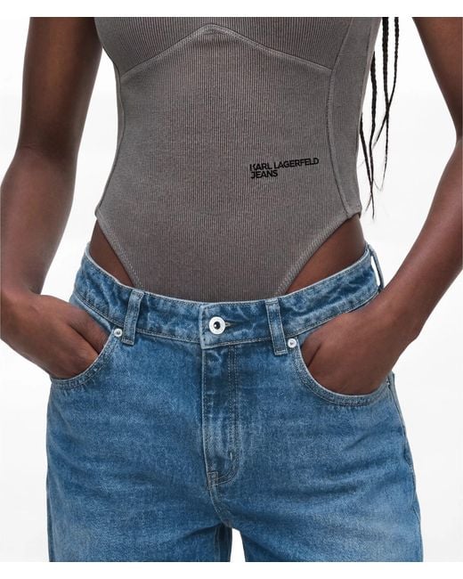 KL Jeans Blue Seamed Mid-Rise Barrel-Leg Jeans