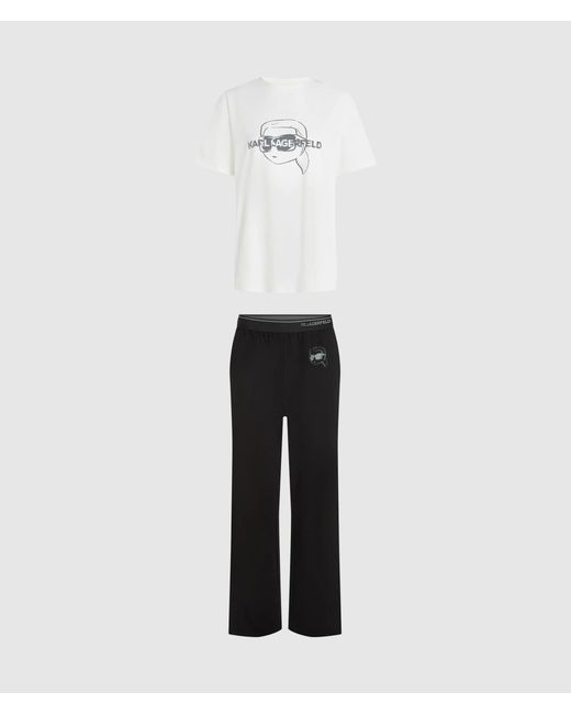 Karl Lagerfeld White Ikon Long Pajama Set for men