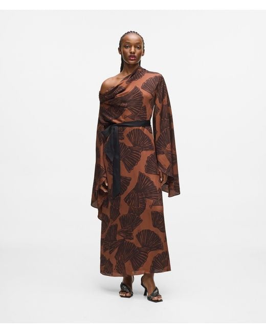 Karl Lagerfeld Brown Fan Print Kaftan Dress