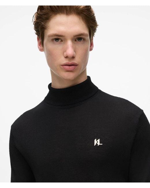 Karl Lagerfeld Black Monogram Wool Turtleneck Sweater for men
