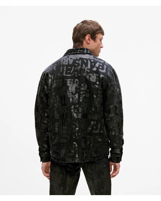 KL Jeans Black All-Over Logo Denim Overshirt for men