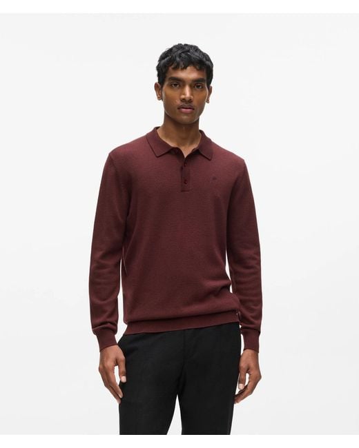 Karl Lagerfeld Red Wool Long-Sleeved Polo Shirt for men