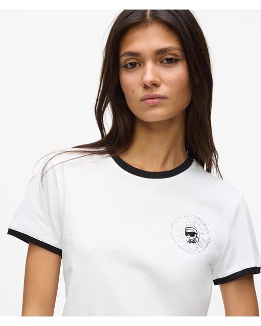 Karl Lagerfeld White Ikon Small Circle Logo T-Shirt
