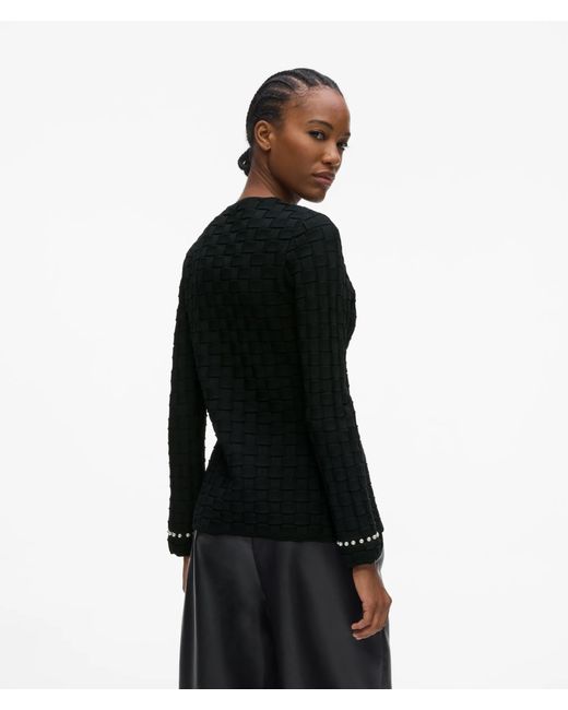 Karl Lagerfeld Black Faux-Pearl Detail Knit Cardigan