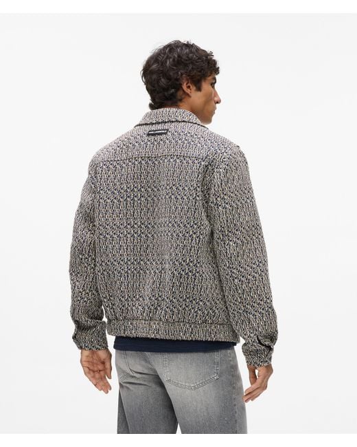 Karl Lagerfeld Gray Zip-Up Bouclé Tweed Jacket for men