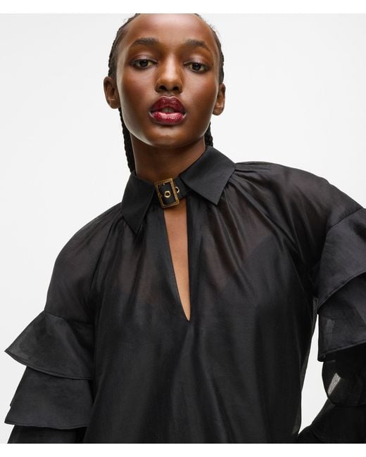 Karl Lagerfeld Black Ruffled Sleeves Dress