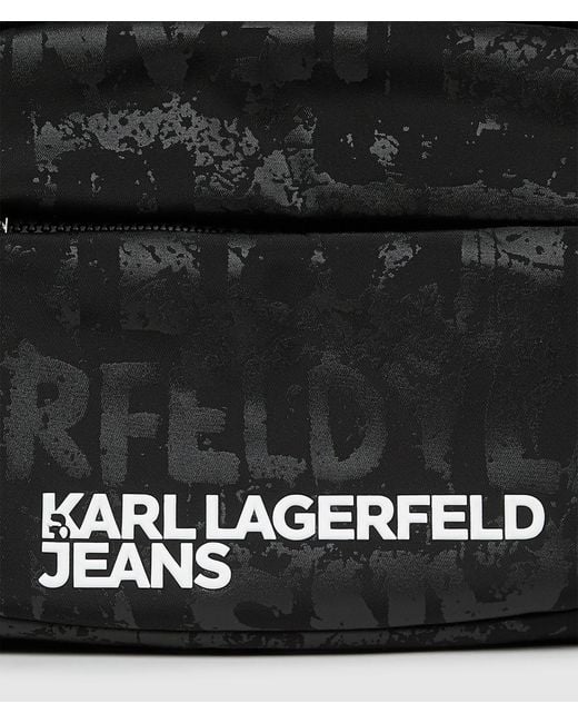 KL Jeans Kameratasche Aus Nylon Mit Grafikprint, Herren, Allover-Print Mit Strukturiertem Logo – Schwarz, Größe in Black für Herren