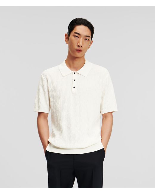 Karl Lagerfeld White Kl Monogram Knitted Polo Shirt for men
