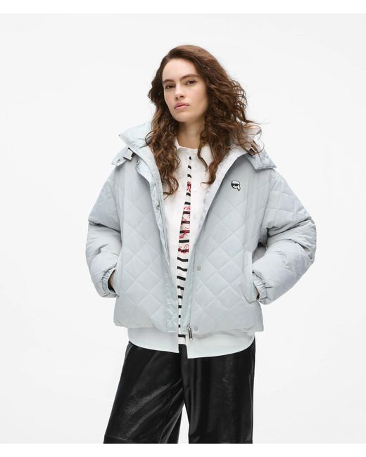 Karl Lagerfeld Gray Ikon Quilted Puffer Jacket