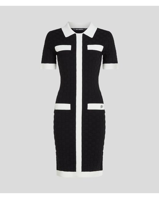 Karl Lagerfeld Black Polokleid Mit Kontrastierender Paspelierung, Frau, Größe