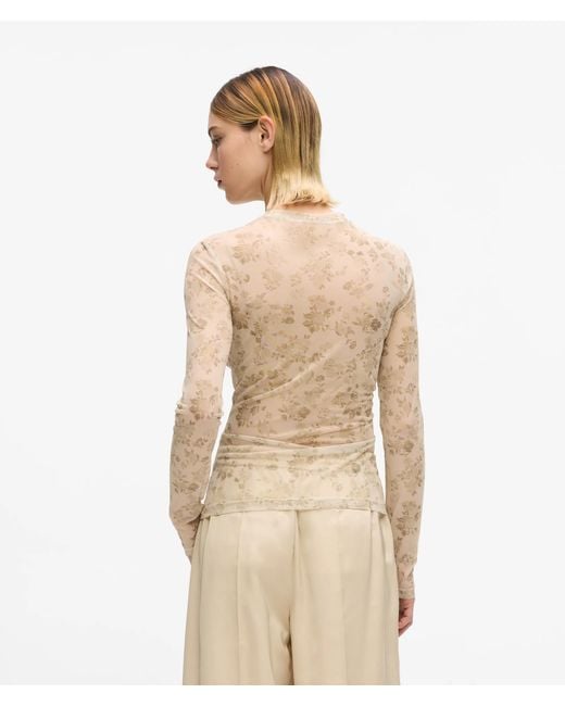 KL Jeans Natural Long-Sleeved Floral Mesh T-Shirt