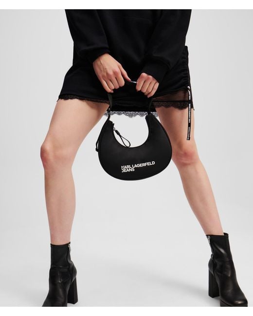 KL Jeans Black Logo Nylon Moon Shoulder Bag