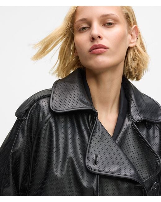 Karl Lagerfeld Black Perforated Faux Leather Trench Coat