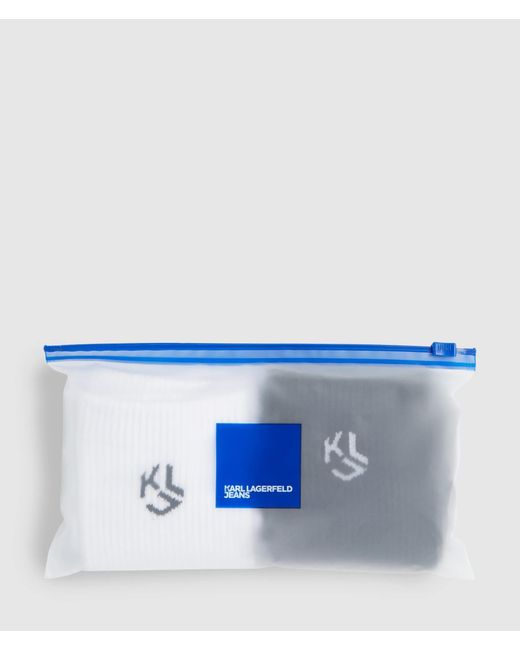 KL Jeans White Monogram Mid-Length Socks – 2-Pack