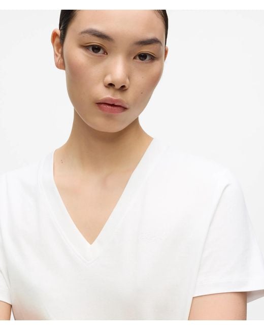 Karl Lagerfeld White Signature V-Neck T-Shirt