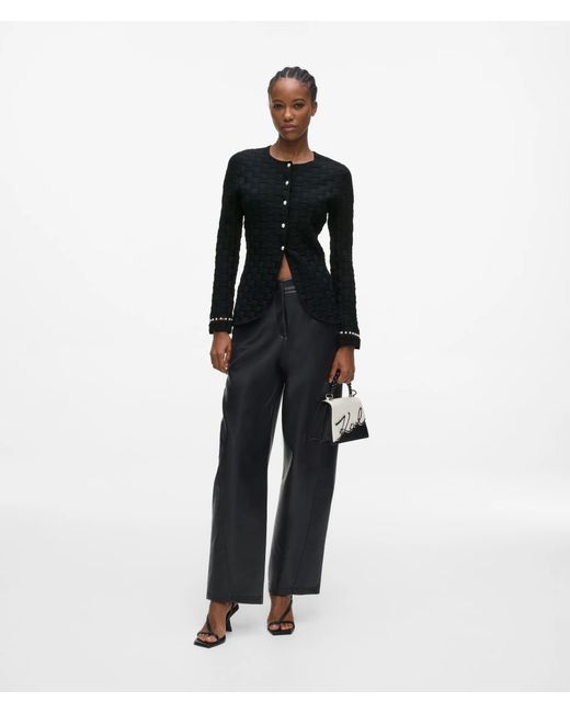 Karl Lagerfeld Black Faux-Pearl Detail Knit Cardigan