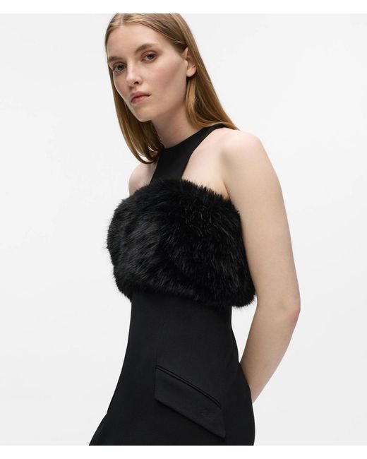 Karl Lagerfeld Black Faux-Fur Trim Dress